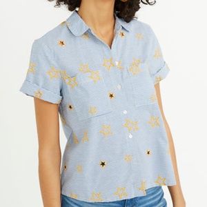 Madewell star embroidered blue striped shirt